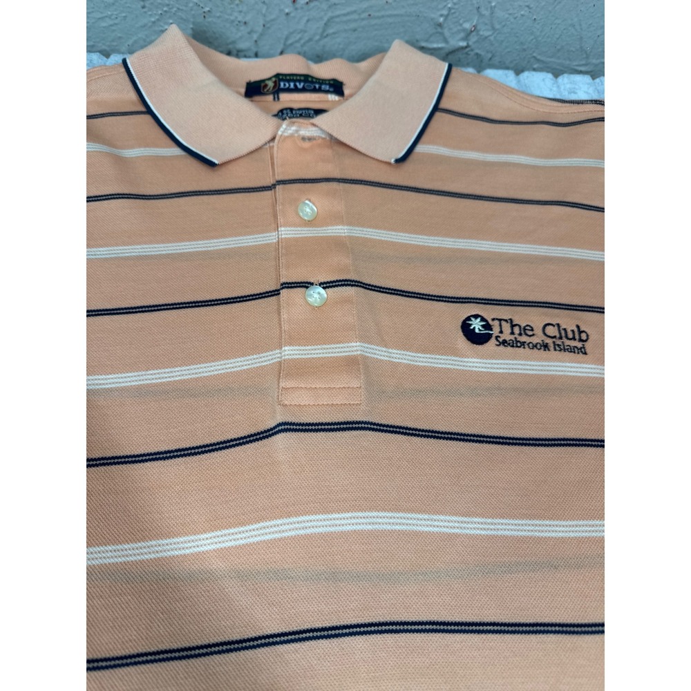 Divots Players Edition Mens Peach Navy‎ White Striped Polo Shirt XL Pima Cotton